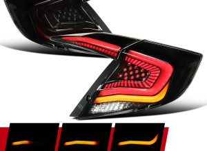 Fit 2016-2021 Honda Civic Black Smoke Tail Lights Dynamic LED Sequential Signal