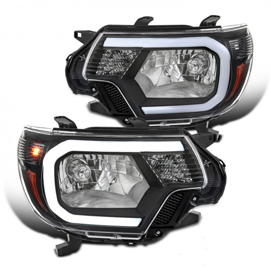 Fits 2012-2015 Toyota Tacoma Pickup Pair LED Strip Bar Headlights Black