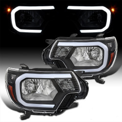 Fits 2012-2015 Toyota Tacoma Pickup Pair LED Strip Bar Headlights Black