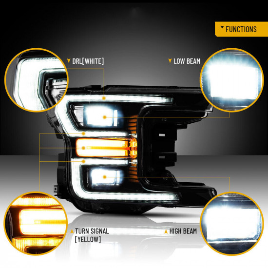 With Animation Full Black Vland LED Headlights For Ford F-150 2018-2020