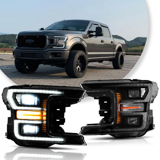 With Animation Full Black Vland LED Headlights For Ford F-150 2018-2020