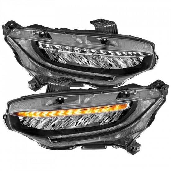 ANZO 16-17 for Honda Civic Projector Headlights Plank Style Black w/Amber/Seq...