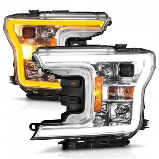 ANZO 2018-2020 Ford F-150 Projector Headlight w/Plank Style Switchback Chrome Ho