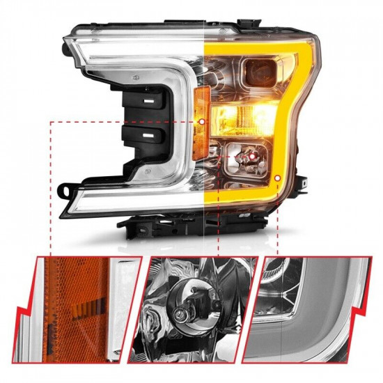 ANZO 2018-2020 Ford F-150 Projector Headlight w/Plank Style Switchback Chrome Ho