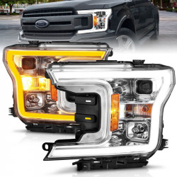 ANZO 2018-2020 Ford F-150 Projector Headlight w/Plank Style Switchback Chrome Ho