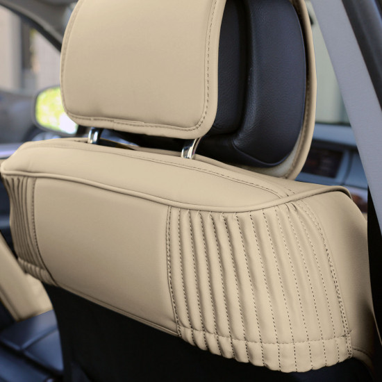 Car Seat Cover Luxury Leatherette Full Set Solid Beige