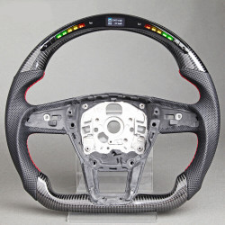 For Audi S6 S7 RS6 RS7 Carbon Fiber LED Flat Perforated Leather Steering Wheel