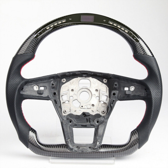 For Audi S6 S7 RS6 RS7 Carbon Fiber LED Flat Perforated Leather Steering Wheel