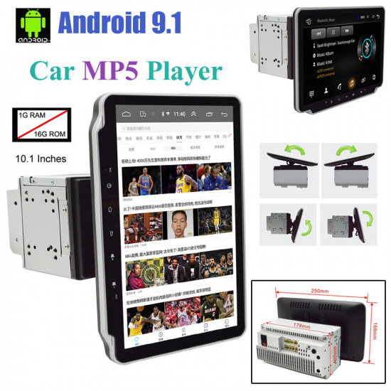 Car Stereo GPS Navi MP5 Player Rotatable Android 9.1 10.1" 2 Din WiFi Quad Radio