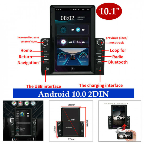 Android 10.0 2DIN 10.1" Car Stereo Radio GPS Navi WIFI Bluetooth MP5 Player Kit